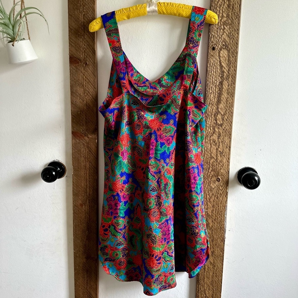 Vintage Inner Most Vibrant Floral Silky Nighty Made in USA sz Large